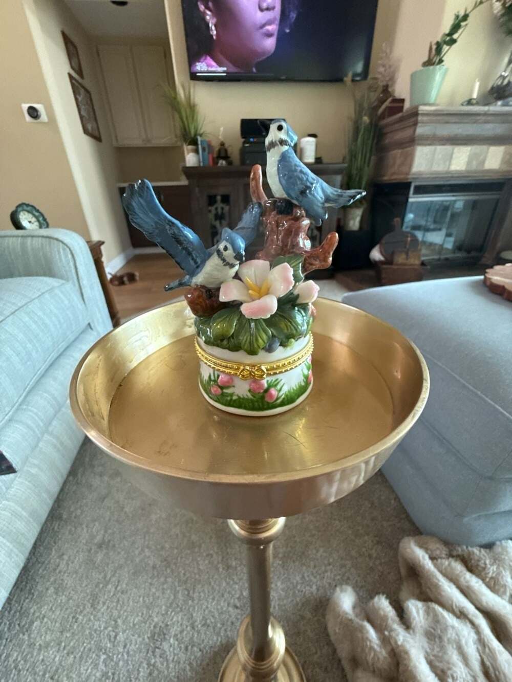 Ceramic Trinket Box Blue Birds On Branch Floral